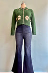 Green Contrast Knit Collared Cardigan