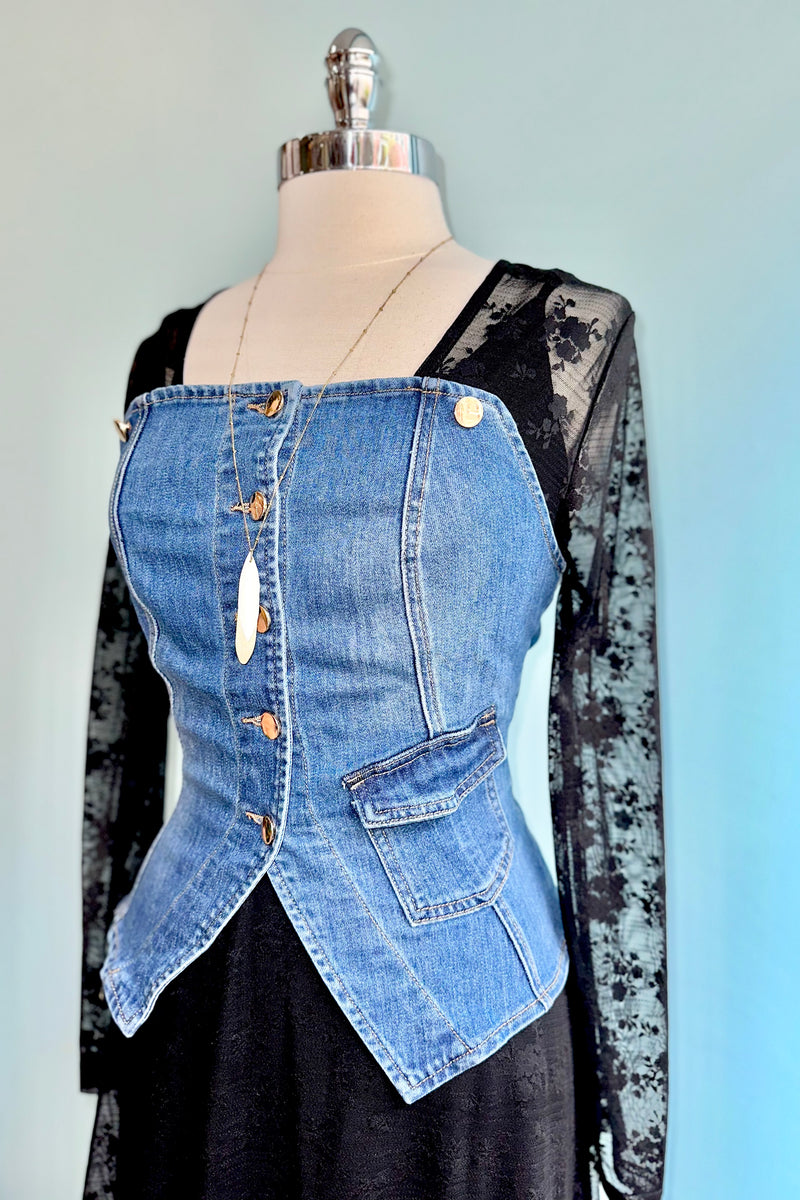 Denim Button Front Tank Vest