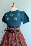 Celestial Gold Embroidered Short Sleeve Sweater in Green by Modern Millie!