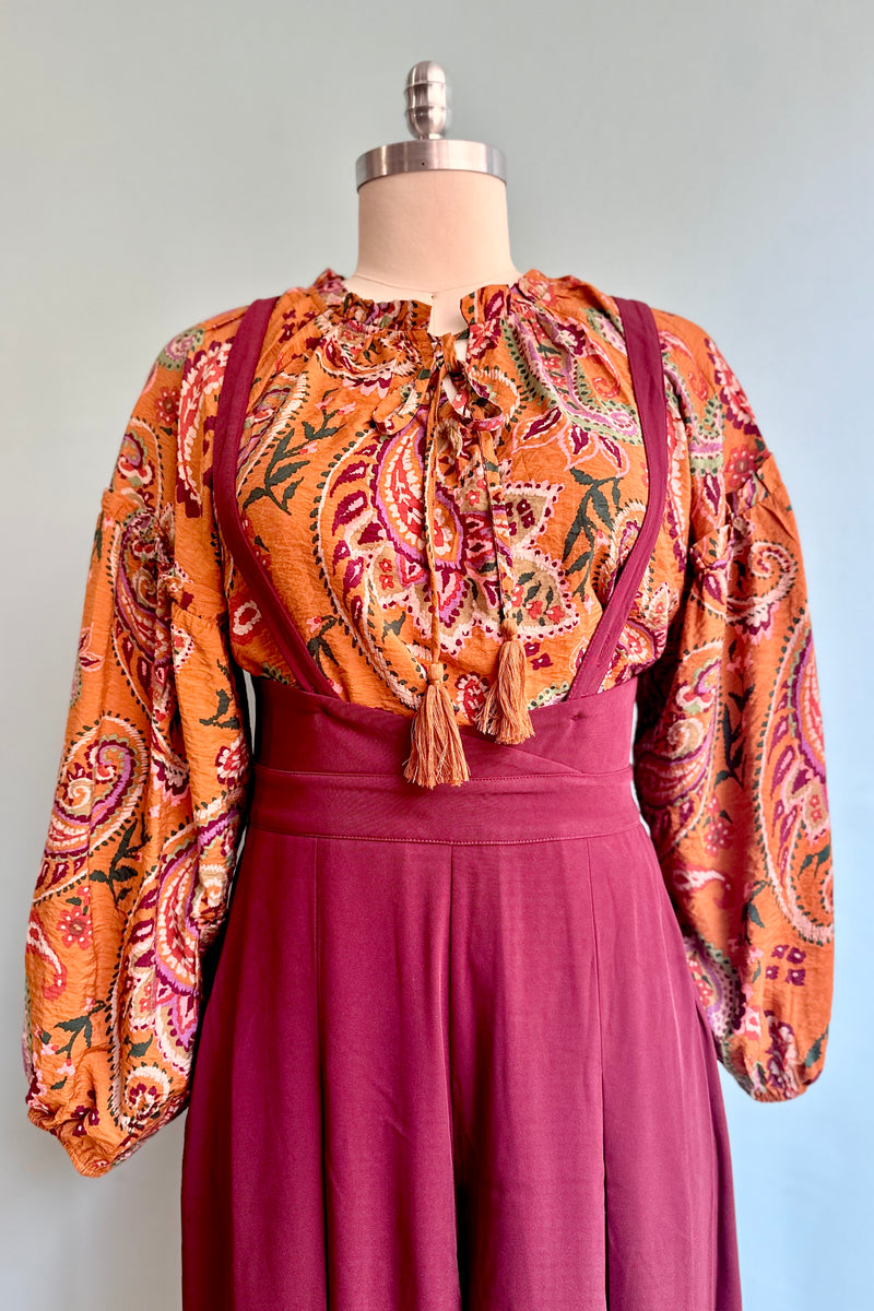 Toffee Paisley Print Long Sleeve Top