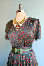 Art Nouveau Green and Pink Puff Sleeve Dress