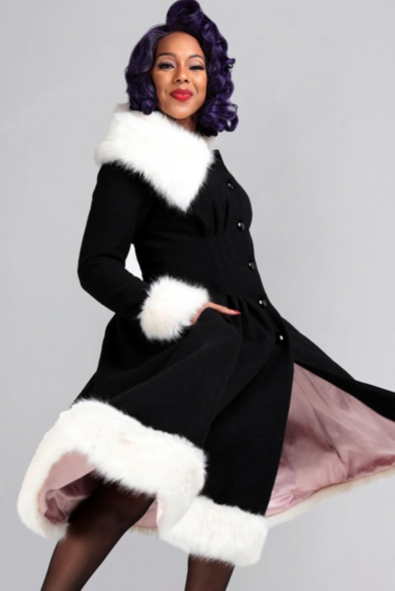 Black and White Faux Fur Pearl Coat by Collectif