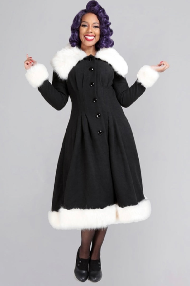 Black and White Faux Fur Pearl Coat by Collectif