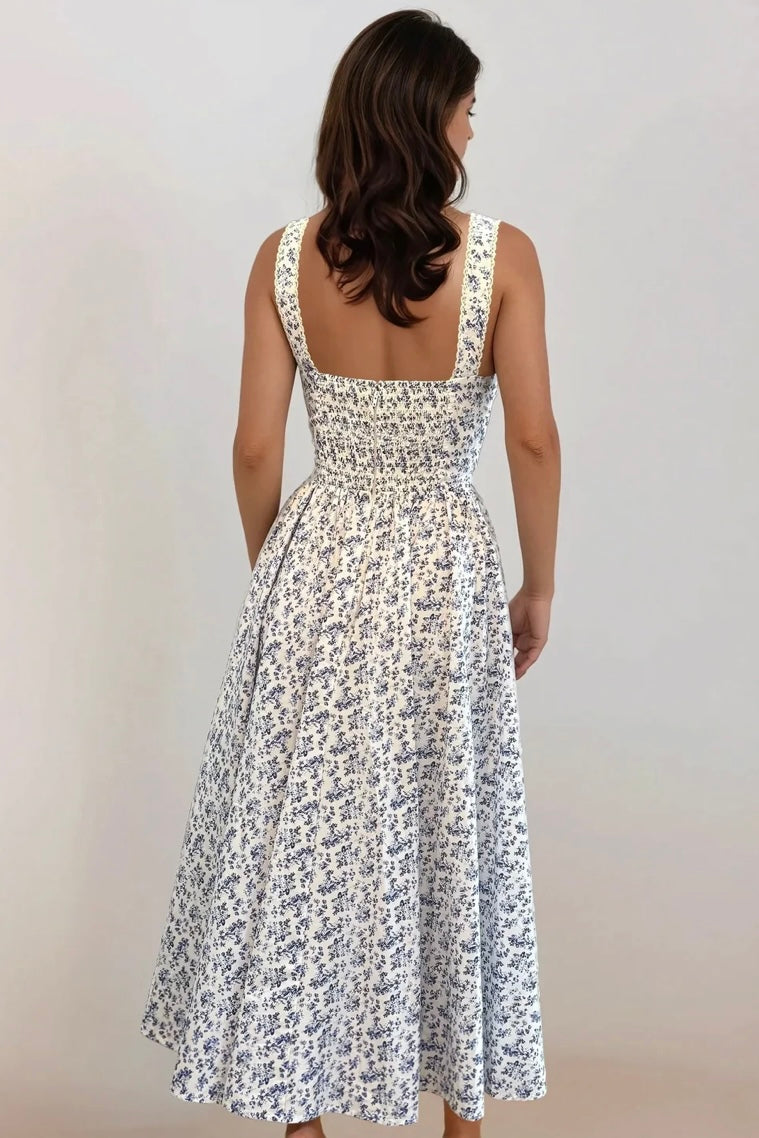 Blue Floral Bryson Midi Dress by Timeless London X-Large Blue Floral Bryson Midi Dress by Timeless London X-Large