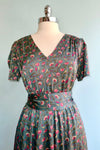 Art Nouveau Green and Pink Puff Sleeve Dress