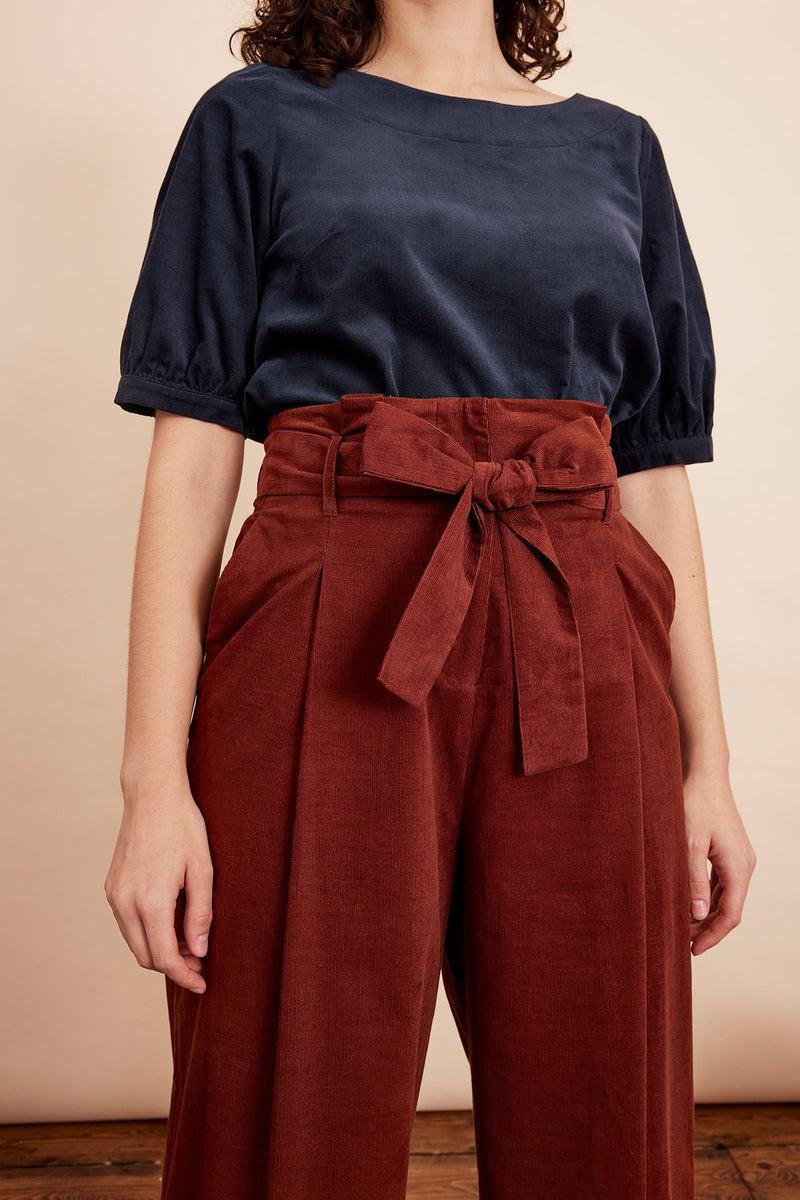 Brown Needlecord Gilda Cropped Pants by Emily and Fin