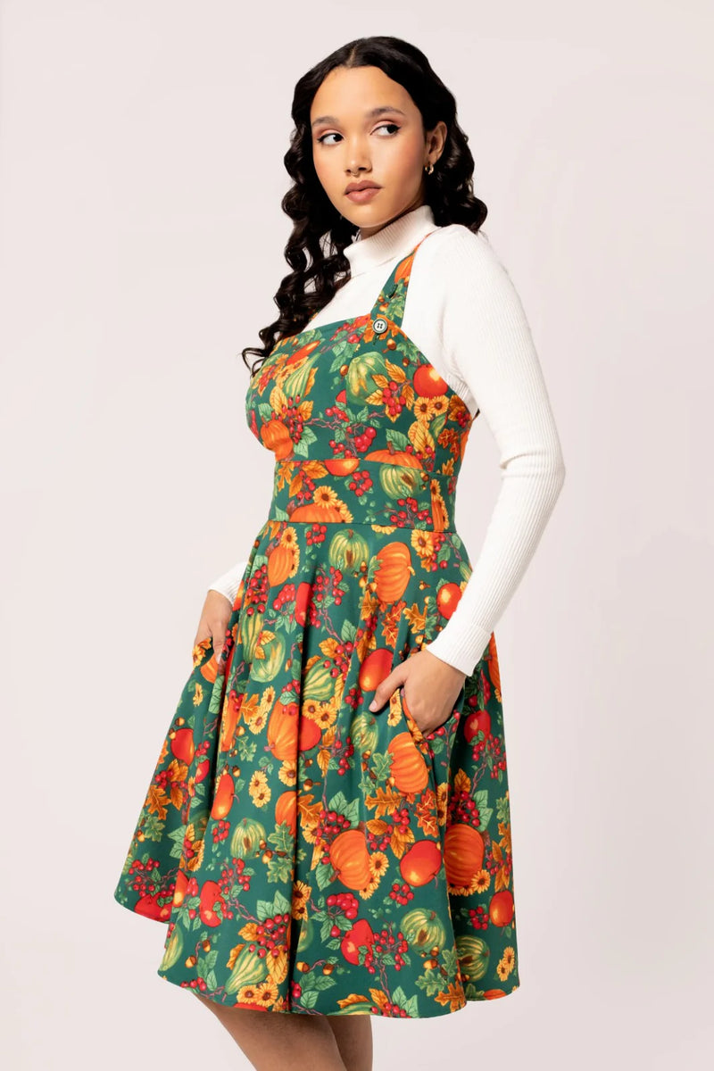 Autumn Leaves Pinafore Dress by Hell Bunny Modern Millie Autumn Leaves Pinafore Dress by Hell Bunny Modern Millie