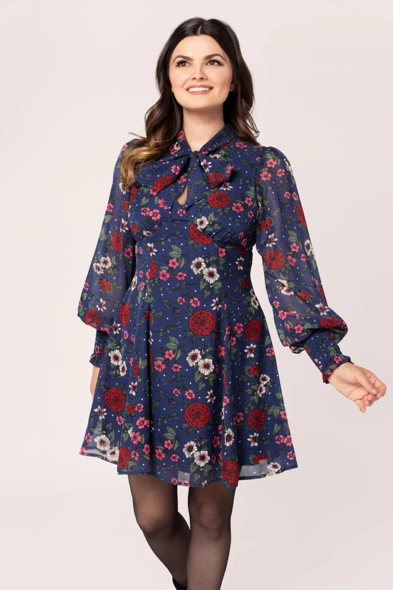 Camellia Navy Floral Mini Dress by Hell Bunny Modern Millie Camellia Navy Floral Mini Dress by Hell Bunny Modern Millie