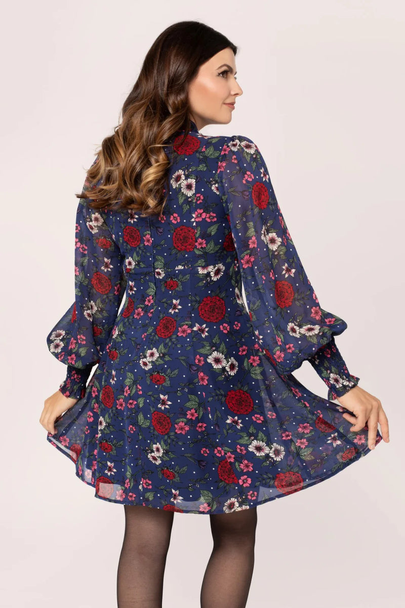 Camellia Navy Floral Mini Dress by Hell Bunny