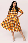 Darlene Orange Plaid Dress by Hell Bunny