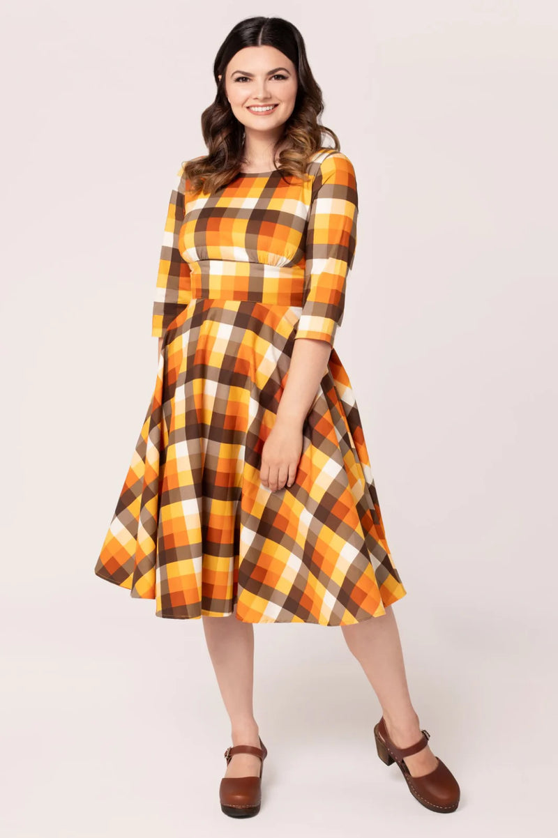 Darlene Orange Plaid Dress by Hell Bunny