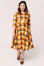 Darlene Orange Plaid Dress by Hell Bunny