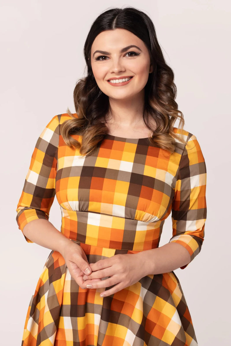 Darlene Orange Plaid Dress by Hell Bunny