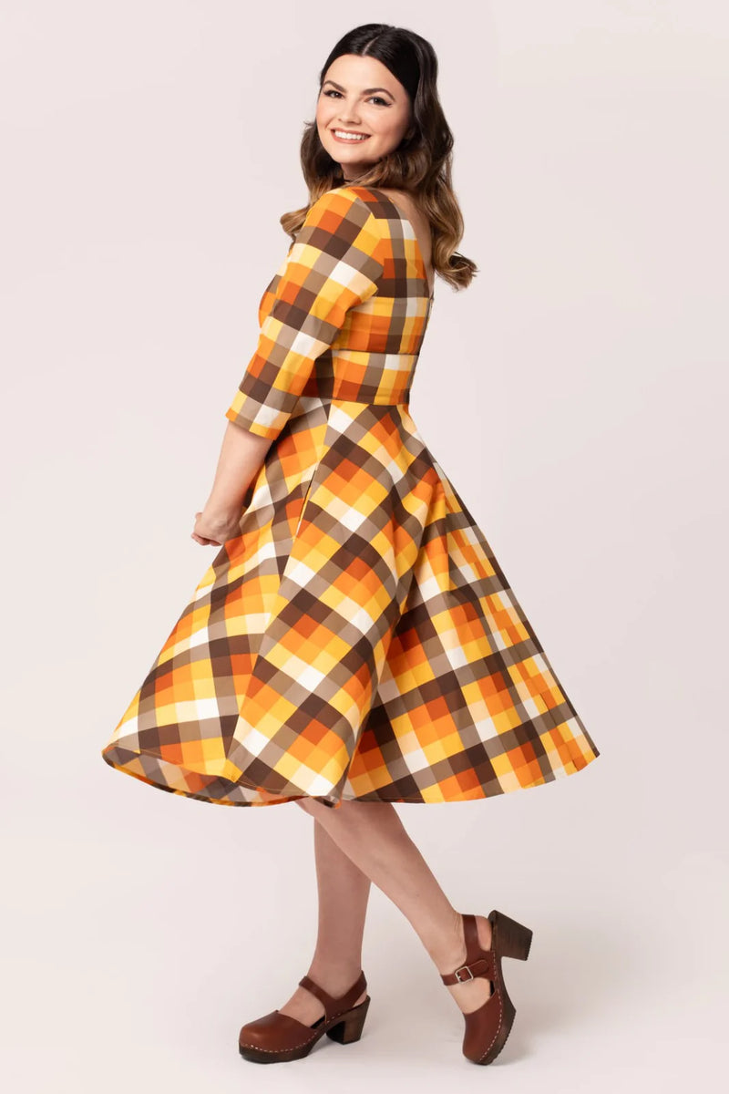 Darlene Orange Plaid Dress by Hell Bunny Modern Millie Darlene Orange Plaid Dress by Hell Bunny Modern Millie