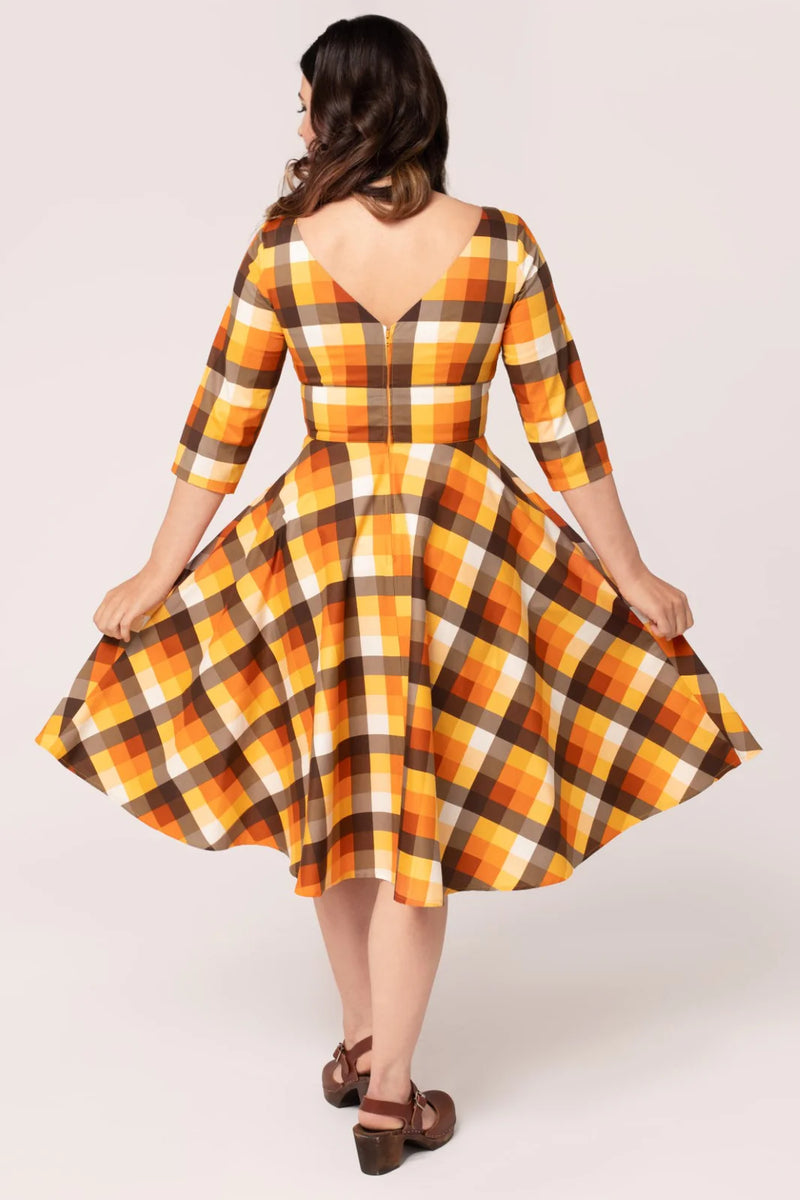 Darlene Orange Plaid Dress by Hell Bunny