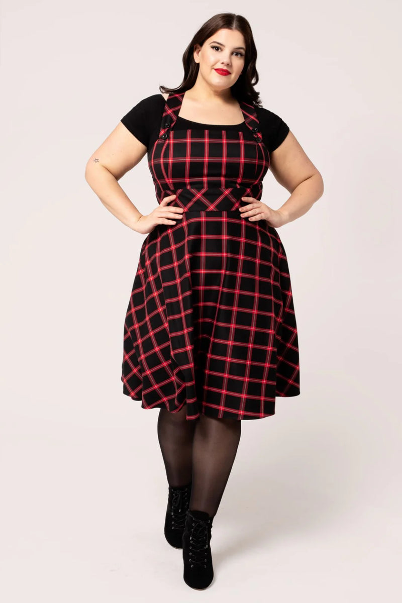 Red Plaid Janine Pinafore Dress by Hell Bunny