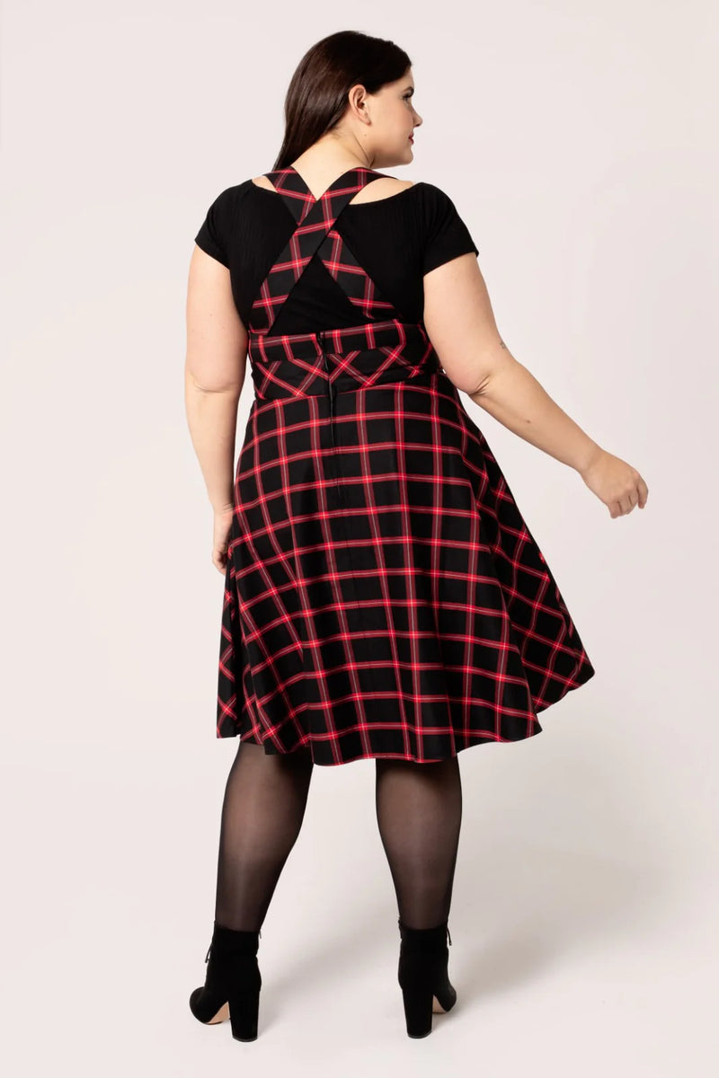 Red Plaid Janine Pinafore Dress by Hell Bunny