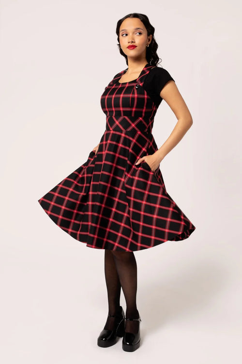 Red Plaid Janine Pinafore Dress by Hell Bunny