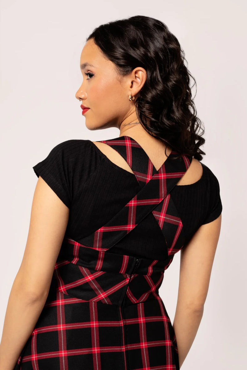 Red Plaid Janine Pinafore Dress by Hell Bunny