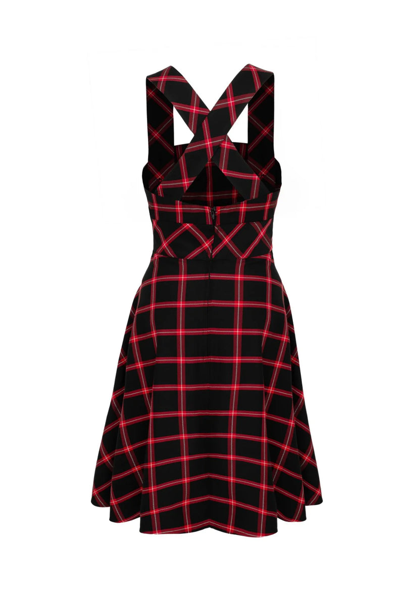 Red Plaid Janine Pinafore Dress by Hell Bunny