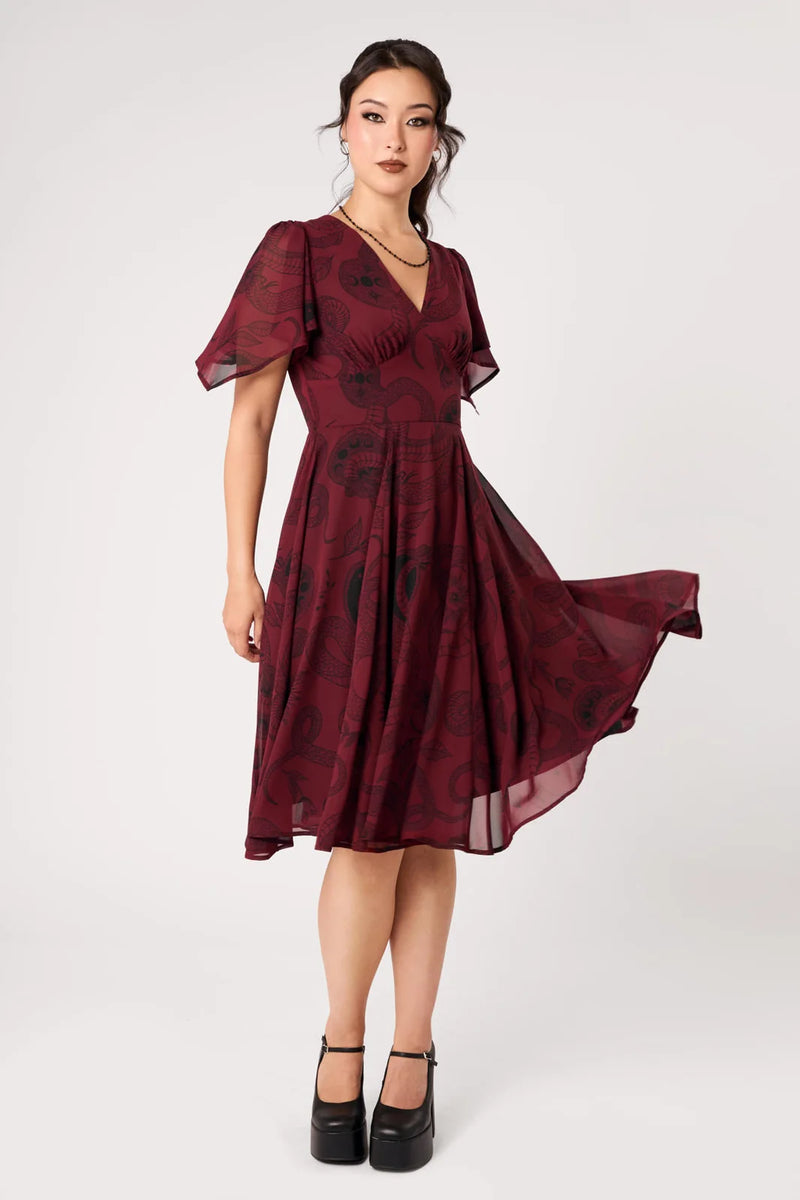 hell bunny burgundy dress - Rockabilly Midi - Venom - S to XXL - for Women Burgundy velvet
