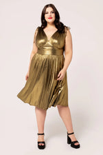 Gigi Gold Midi Dress by Hell Bunny