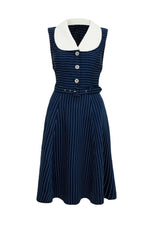 Knee Length Navy Pinstripe Costello Dress by Hell Bunny