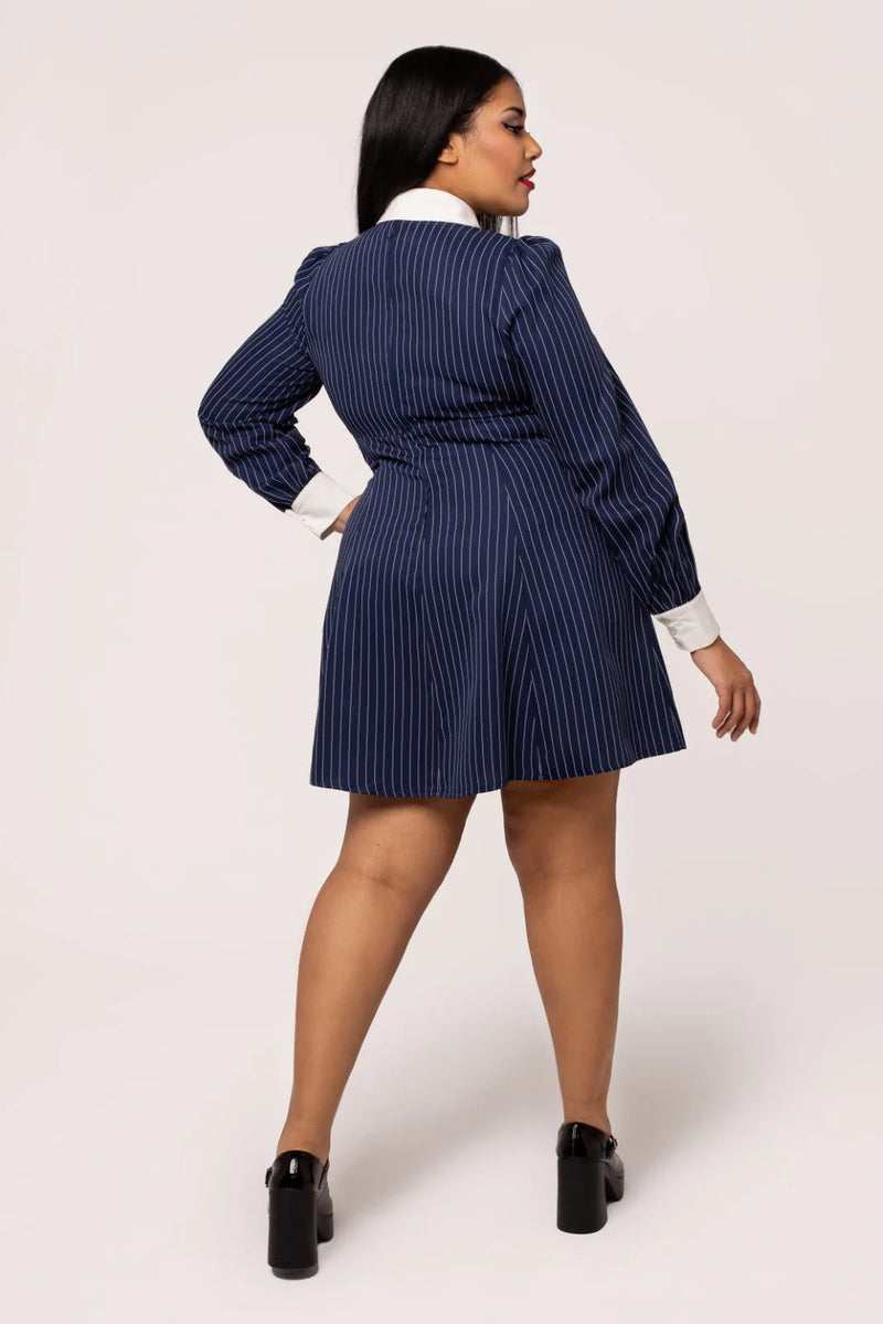 Navy Pinstripe Costello Mini Dress by Hell Bunny