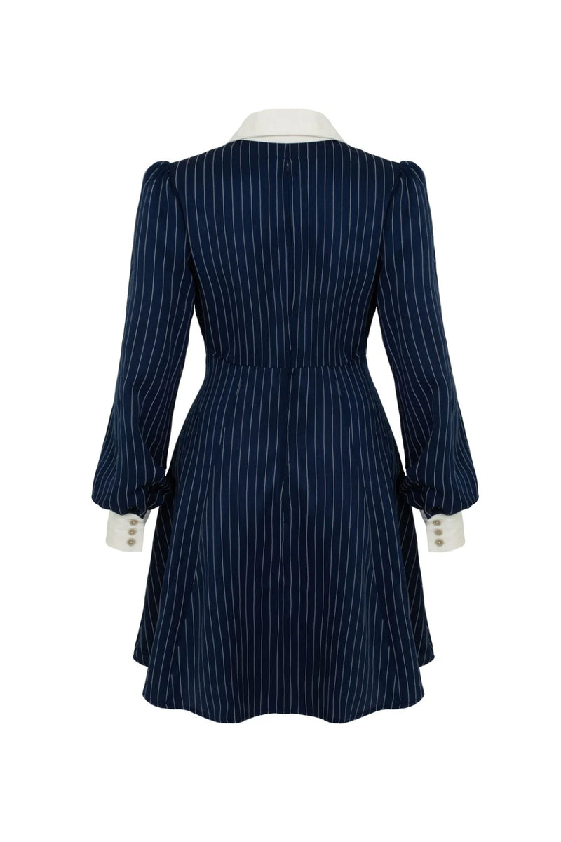 Navy Pinstripe Costello Mini Dress by Hell Bunny