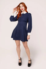 Navy Pinstripe Costello Mini Dress by Hell Bunny