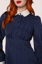 Navy Pinstripe Costello Mini Dress by Hell Bunny