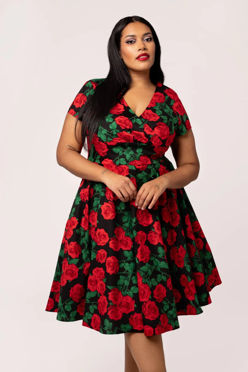 Red Roses Dolce Vita Dress by Hell Bunny