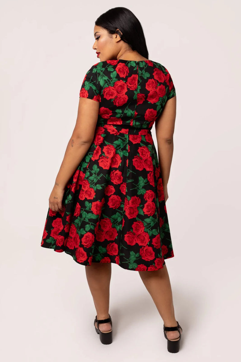 Red Roses Dolce Vita Dress by Hell Bunny