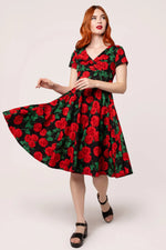 Red Roses Dolce Vita Dress by Hell Bunny