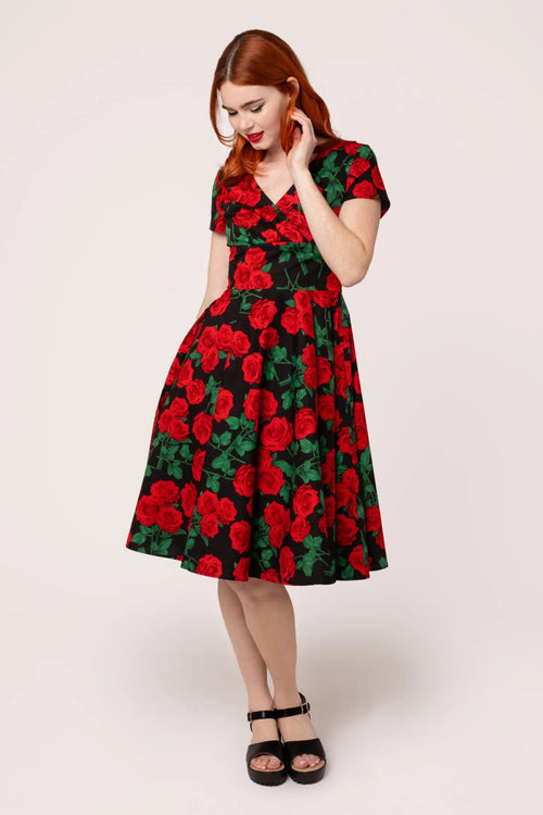 Red Roses Dolce Vita Dress by Hell Bunny