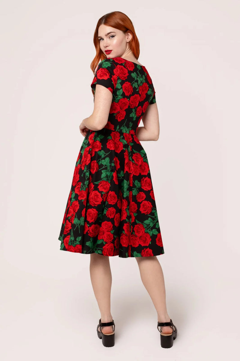 Red Roses Dolce Vita Dress by Hell Bunny