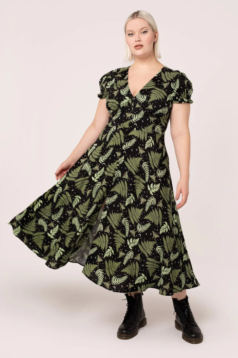 Fern and Moth Gaia Midi Dress in Black by Hell Bunny