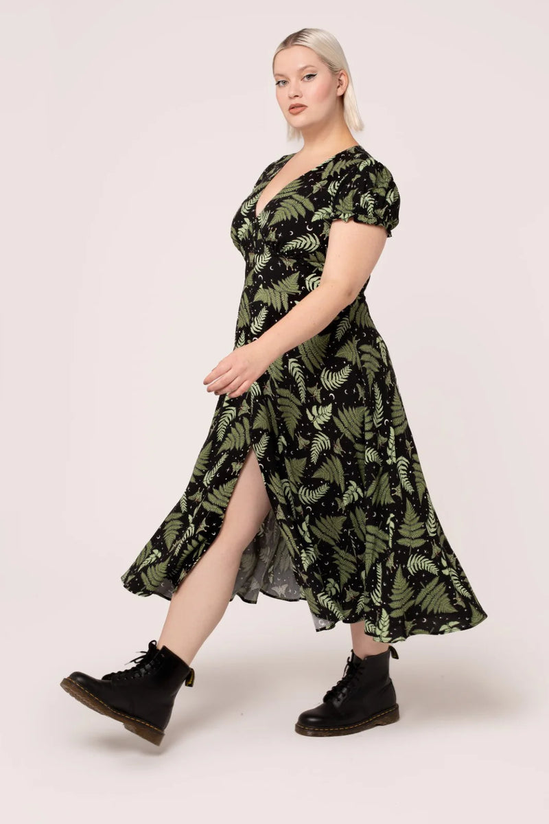 Fern and Moth Gaia Midi Dress in Black by Hell Bunny