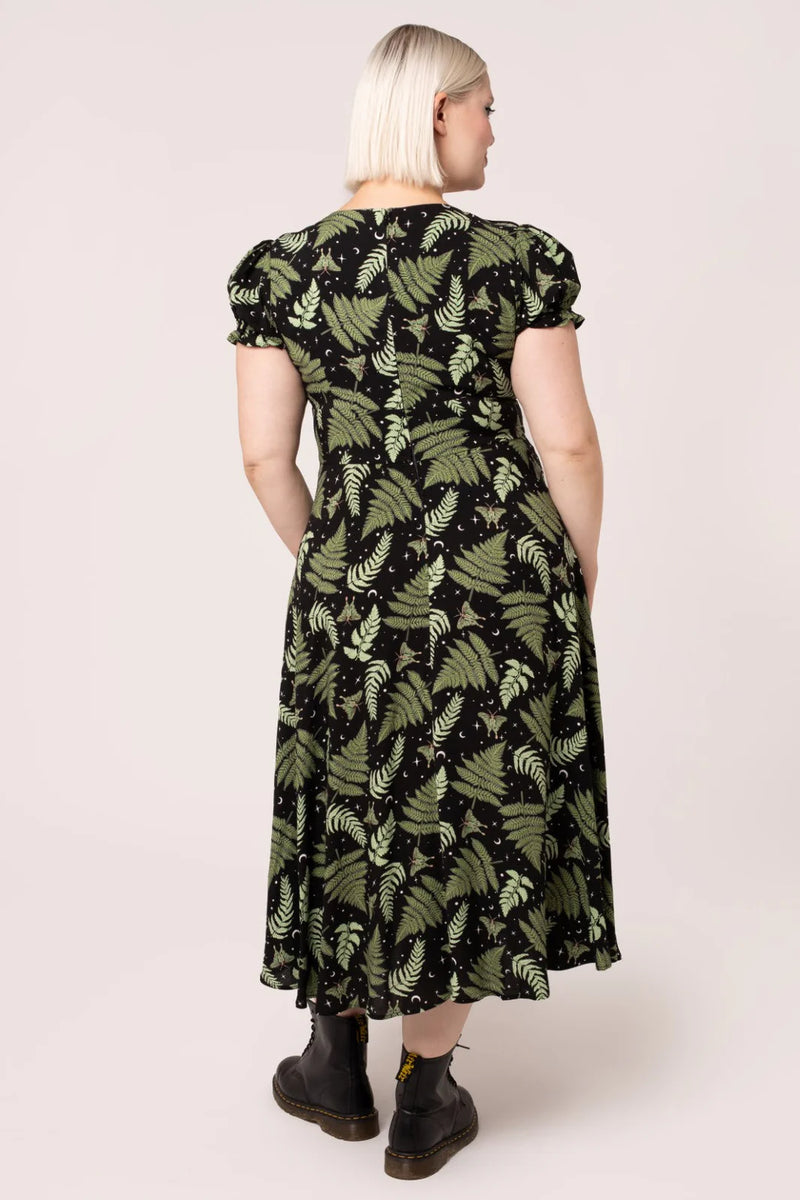 Fern and Moth Gaia Midi Dress in Black by Hell Bunny