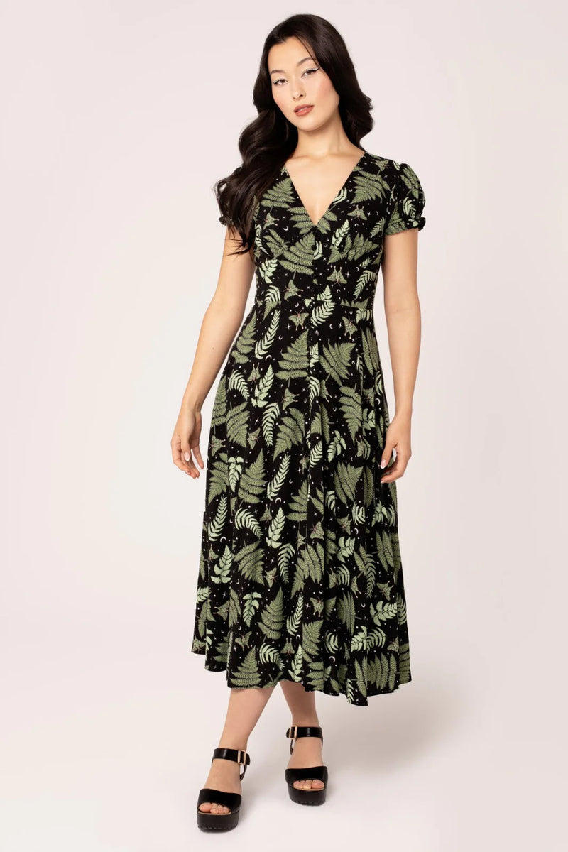 Fern and Moth Gaia Midi Dress in Black by Hell Bunny