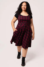 Burgundy Plaid Carmina Pinafore Dress by Hell Bunny