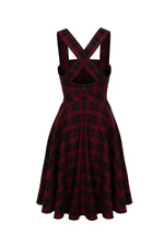 Burgundy Plaid Carmina Pinafore Dress by Hell Bunny