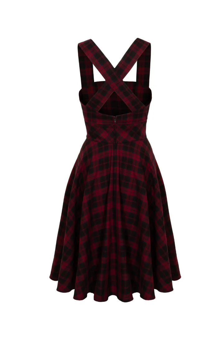 Burgundy Plaid Carmina Pinafore Dress by Hell Bunny