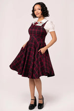Burgundy Plaid Carmina Pinafore Dress by Hell Bunny