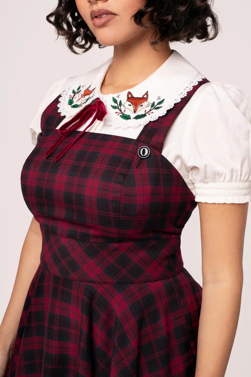 Burgundy Plaid Carmina Pinafore Dress by Hell Bunny