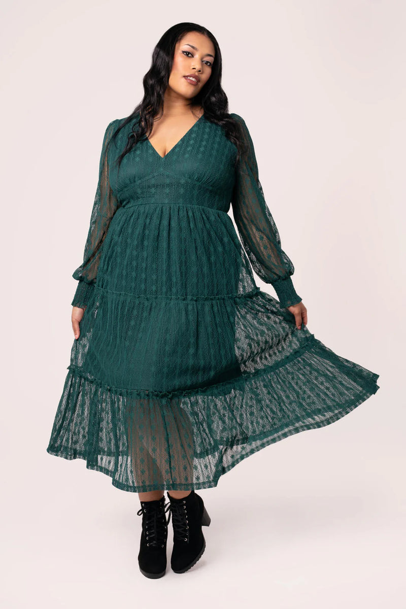 Green Lace Rhianne Midi Dress by Hell Bunny