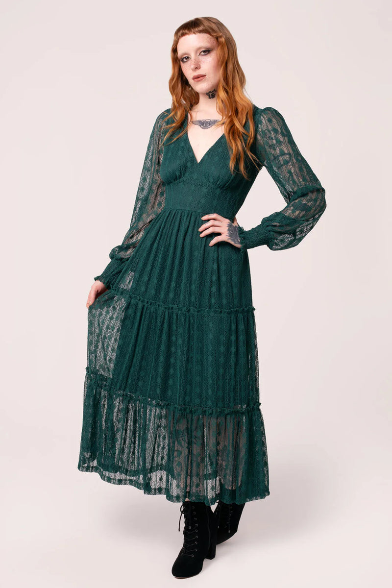 Green Lace Rhianne Midi Dress by Hell Bunny