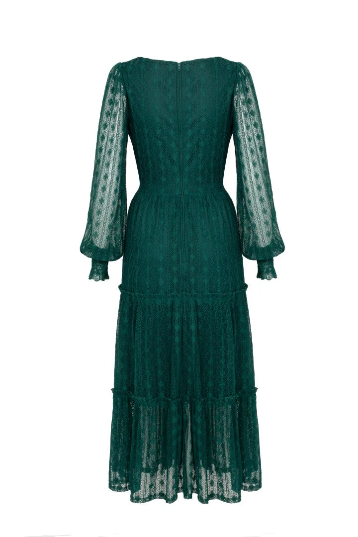 Green Lace Rhianne Midi Dress by Hell Bunny
