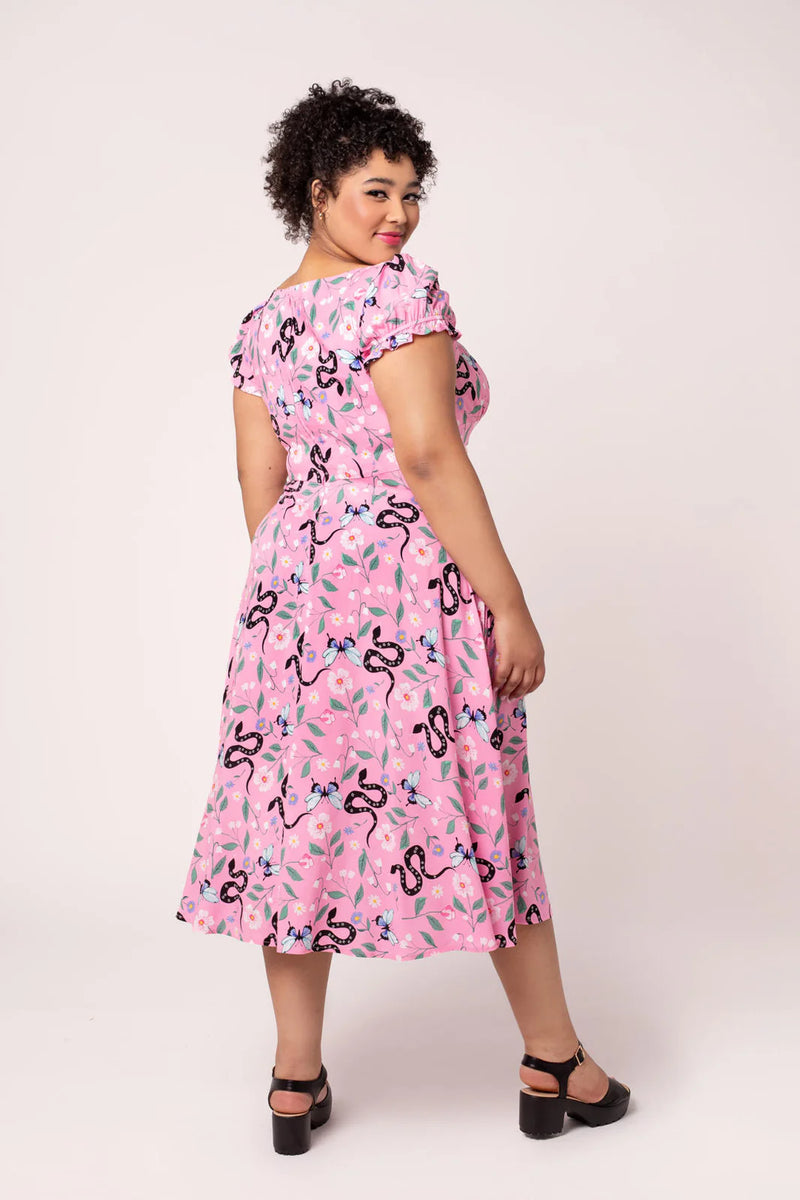Pink Snake Ma Boheme Midi Dress by Hell Bunny  Modern Millie