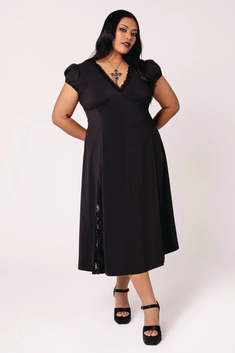 Edith Lace Cut Out Midi Dress in Black by Hell Bunny 3X-Large Edith Lace Cut Out Midi Dress in Black by Hell Bunny 3X-Large